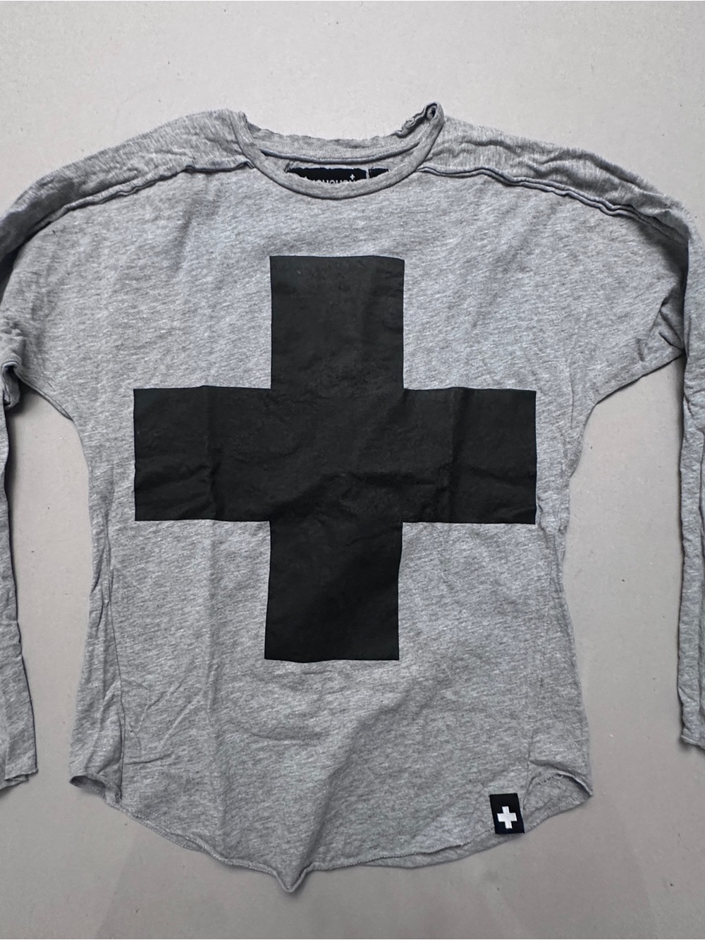 nununu Gray Long Sleeve Tee with Black Cross
